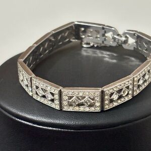Engel Brothers vintage art deco style silver tone rhinestone bracelet